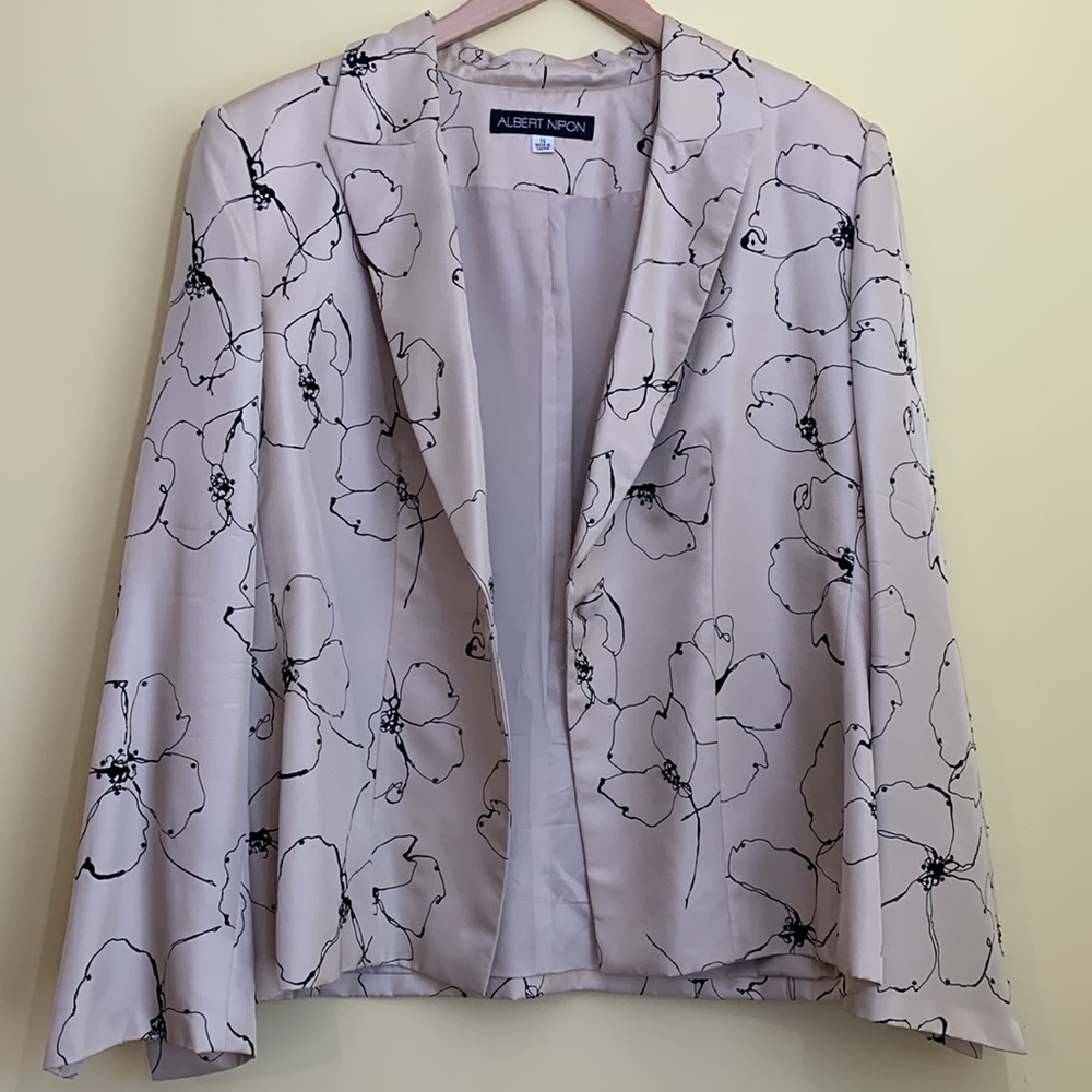 Albert Nipon Floral Poppy Beaded Sequin Lined 1 Button Silk Wool Blend Blazer 14